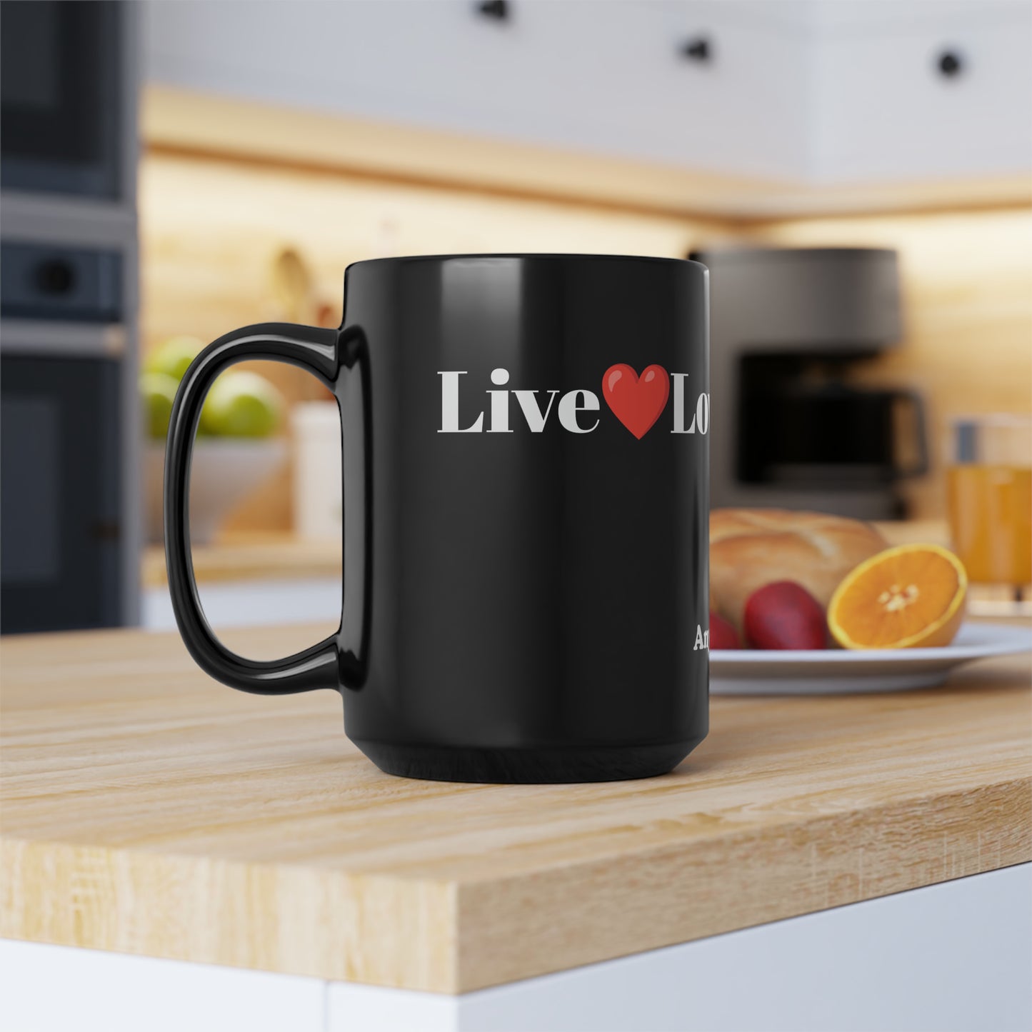 Live Love Laugh Black Mug, 15oz